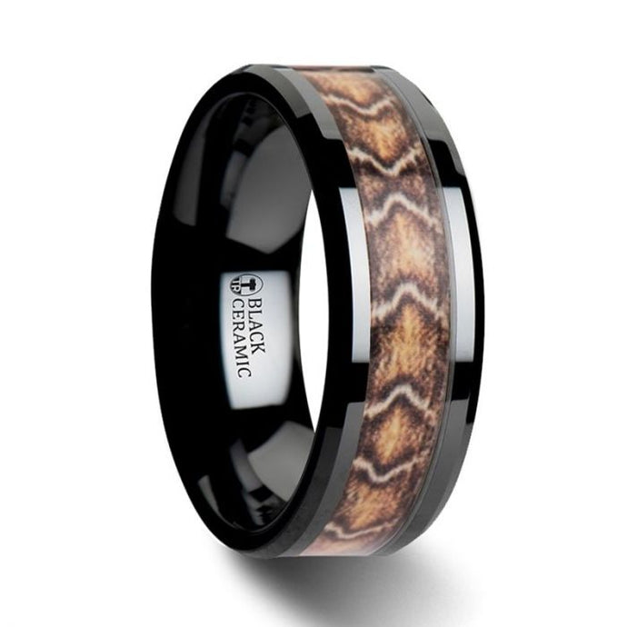 Boa Snake Skin Inlay Black Ceramic Ring