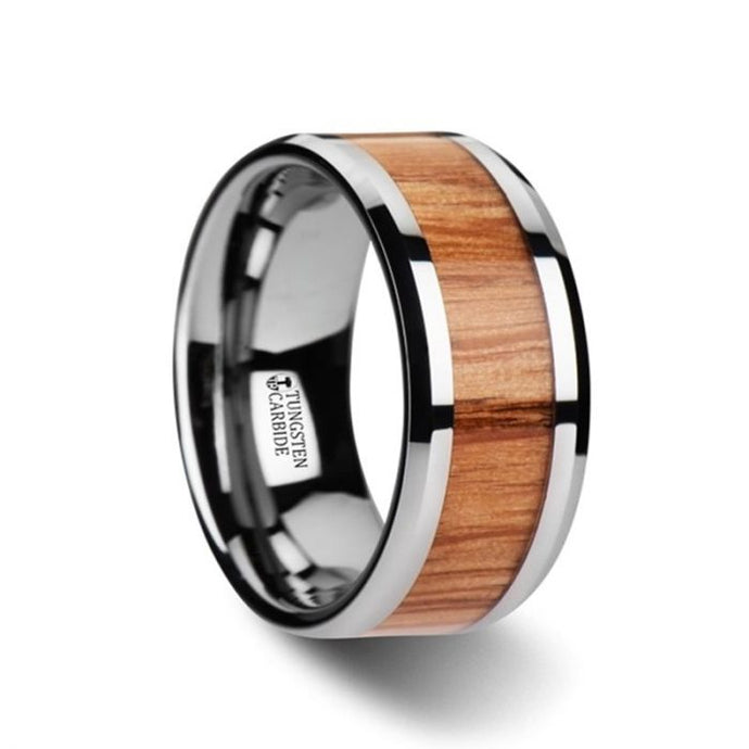 Red Oak Wood Tungsten Ring