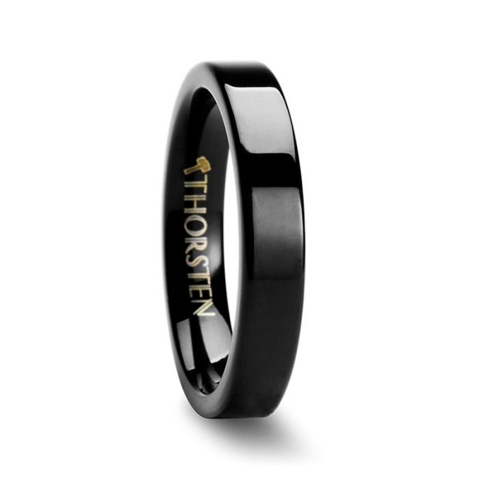 Flat Cut Polished Black Tungsten Wedding Ring