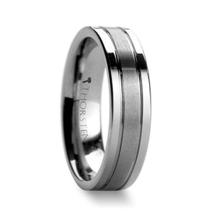 Polished & Brushed Grooved Tungsten Ring