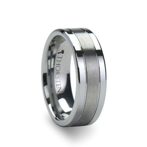 Polished & Brushed Grooved Tungsten Ring