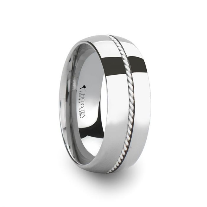 Rope Twisted Center Silver Inlaid Tungsten Ring