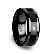 Load image into Gallery viewer, Black on Black Carbon Fiber Ceramic Wedding Ring with Diamond