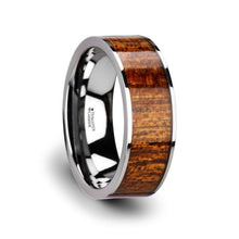 Load image into Gallery viewer, Mohagany Wood Flat Tungsten Carbide Anniversary Ring