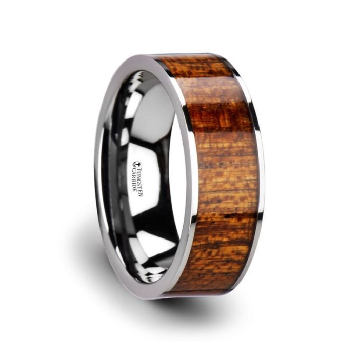 Mohagany Wood Flat Tungsten Carbide Anniversary Ring