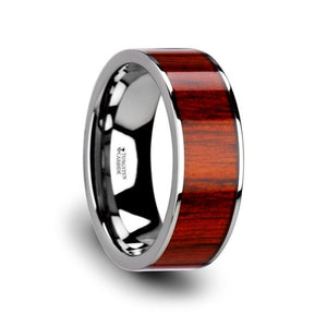 Rose Wood Inlay Flat Tungsten Wedding Ring