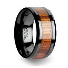 Load image into Gallery viewer, Acacia Koa Wood Black Ceramic Wedding Band