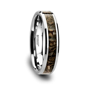 Authentic Brown Dinosaur Bone Inlay Tungsten Wedding Ring