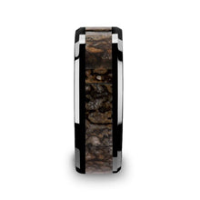 Load image into Gallery viewer, Black Ceramic Band with Dinosaur Bone Inlay