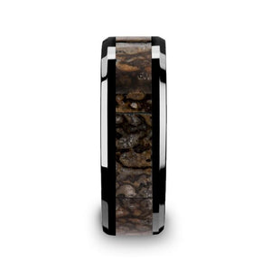 Black Ceramic Band with Dinosaur Bone Inlay
