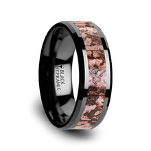 Load image into Gallery viewer, Pink Dinosaur Bone Black Ceramic Wedding Ring