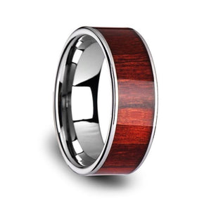 Brazilian Rose Wood Inlay Flat Tungsten Ring