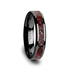 Load image into Gallery viewer, Red Dinosaur Bone Inlay Black Ceramic Band with Bevel Edge