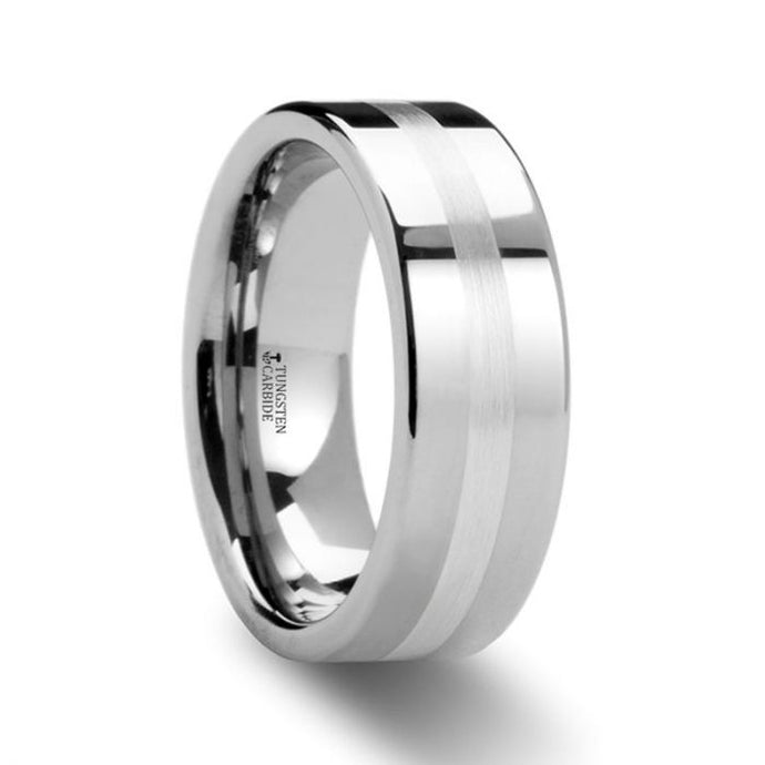 Palladium Inlay Tungsten Wedding Ring, Pipe Cut, Polished