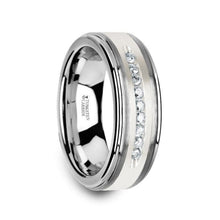 Load image into Gallery viewer, 9 Diamond Tungsten Wedding Band with Brushed Silver Raised Center