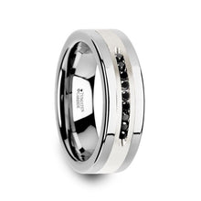 Load image into Gallery viewer, 9 Black Diamond Tungsten Wedding Ring with Brushed Silver Center
