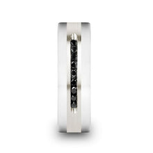 Load image into Gallery viewer, 9 Black Diamond Tungsten Wedding Ring with Brushed Silver Center
