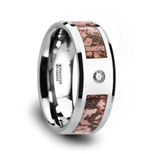 Load image into Gallery viewer, Pink Dinosaur Bone Inlay Tungsten Carbide Wedding Ring with Diamond