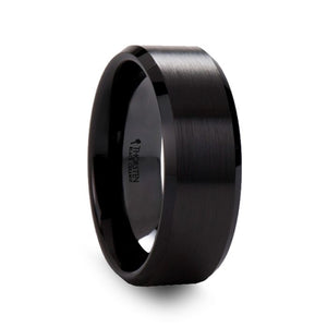 Brushed Finish Black Ceramic Ring Beveled