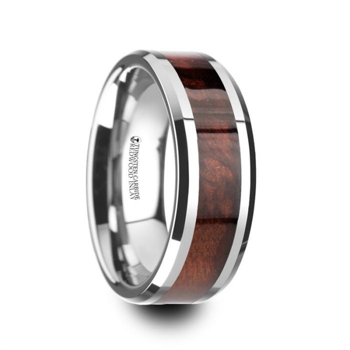 Wood Tungsten Ring with Redwood Inlay