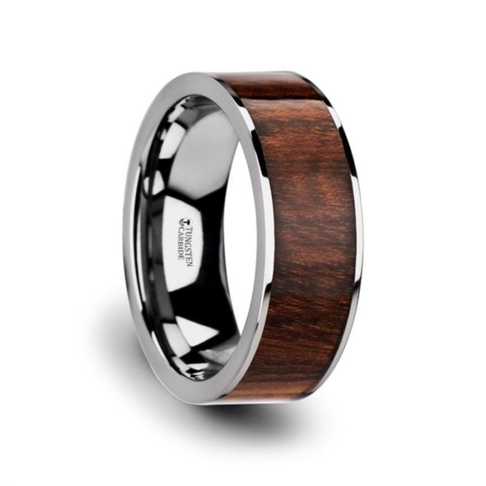 Exotic Carpathian Wood Inlay Tungsten Carbide Ring, Pipe Cut