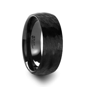 Hammered Texture Black Ceramic Band, Domed, Brushed
