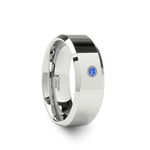 Load image into Gallery viewer, Blue Diamond Tungsten Wedding Band, Beveled Edges