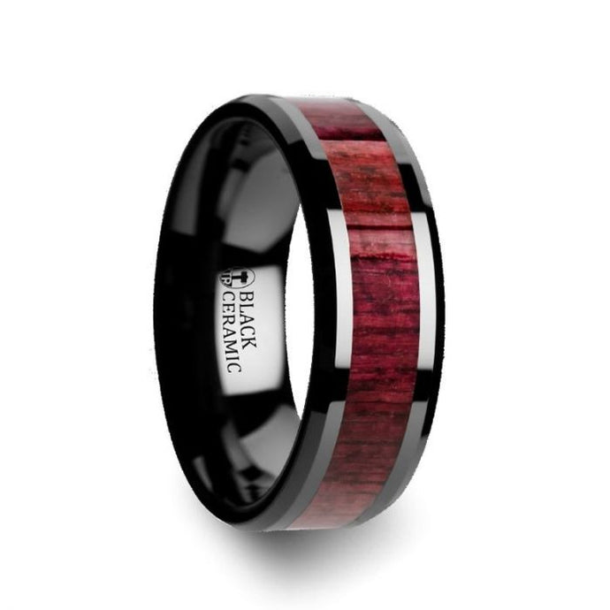Purple Heart Wood Black Ceramic Ring