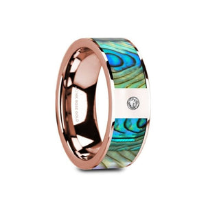 Mother of Pearl Rose Gold Wedding Band with Diamond, 14K