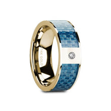 Load image into Gallery viewer, Blue Carbon Fiber Yellow Gold Ring with White Diamond, 14K