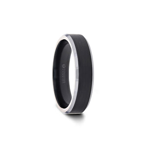 Black Tungsten Ring with Polished Silver Edges