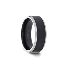 Load image into Gallery viewer, Black Tungsten Ring with Polished Silver Edges