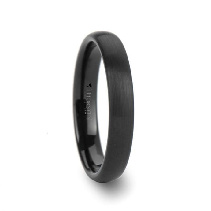 Round Black Tungsten Ring with Brushed Finish