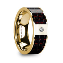 Load image into Gallery viewer, Black Red Carbon Fiber 14K Yellow Gold Ring with Diamond