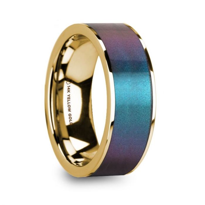Blue Purple Color Changing Inlay 14K Yellow Gold Ring