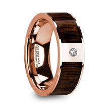 Load image into Gallery viewer, Black Walnut Wood Inlay Rose Gold Ring with White Diamond, 14K