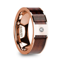 Load image into Gallery viewer, Red Wood Inlay Rose Gold Ring with White Diamond, 14K