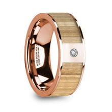 Load image into Gallery viewer, Ash Wood Inlay 14K Rose Gold Ring with White Diamond