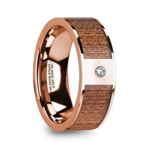 Sapele Wood Inlay Rose Gold Engagement Ring with Diamond, 14K