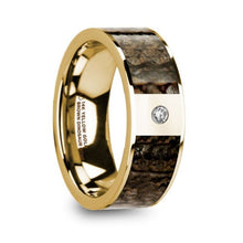 Load image into Gallery viewer, Brown Dinosaur Bone Gold Ring with White Diamond, 14K