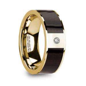 Exotic Ebony Wood 14K Yellow Gold Wedding Band with Diamond