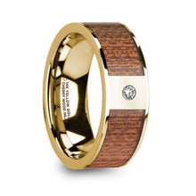 Load image into Gallery viewer, Exotic Cherry Wood Gold Wedding Band with Diamond, 14K
