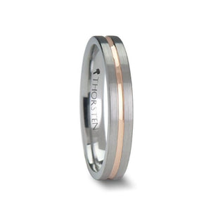 Rose Gold Grooved Center Tungsten Ring for Women