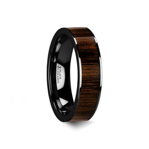 Genuine Black Walnut Wood Black Ceramic Ring