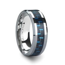 Load image into Gallery viewer, Black Blue Carbon Fiber Center Tungsten Ring