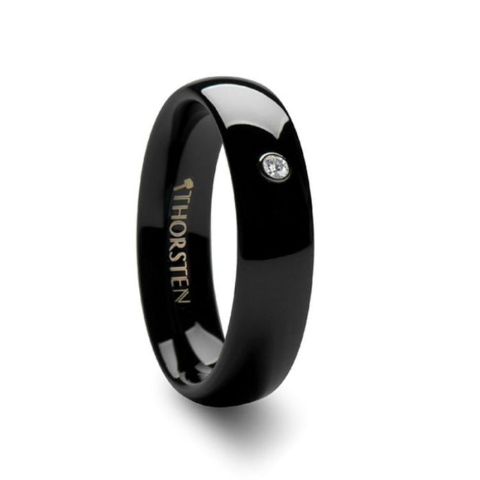 Single Diamond Black Ceramic Polished Ring