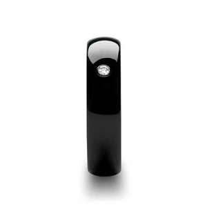 Single Diamond Black Ceramic Polished Ring