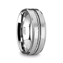 Load image into Gallery viewer, Twisted Steel Wire Cable Inlay Tungsten Ring, Beveled