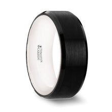 Load image into Gallery viewer, Brushed Black Tungsten Carbide Ring with White Interior, Beveled