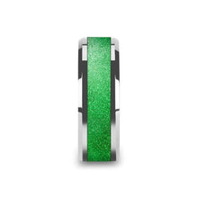 Load image into Gallery viewer, Sparkling Green Inlay Tungsten Wedding Ring, Beveled Edges